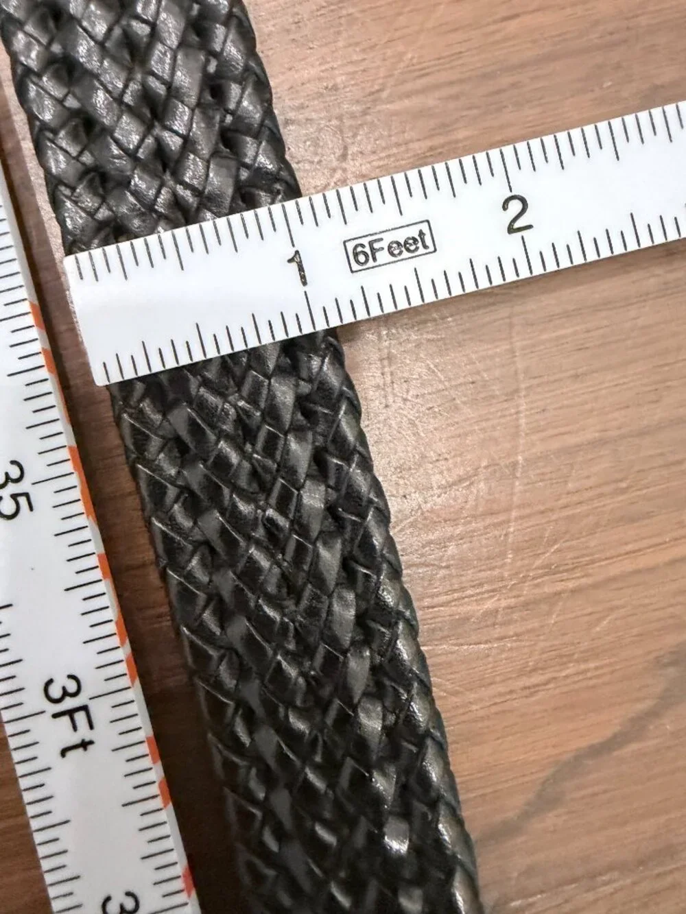 Torino Leather Co. Black Woven Braided Leather Belt Size L 42 Engraved Buckle